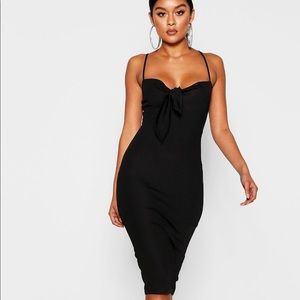 Boohoo Skinny Strap Tie Front Midi Dress